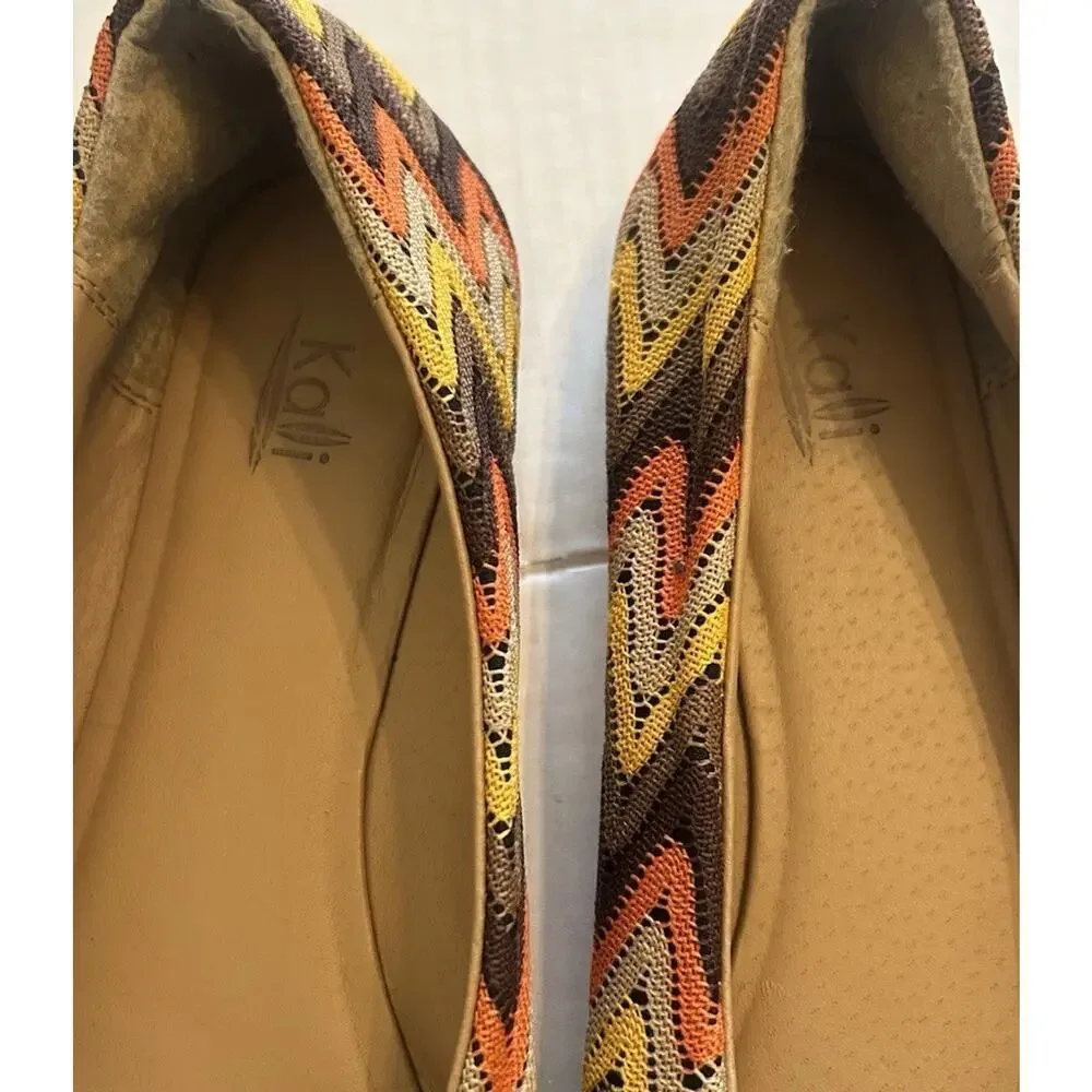 Kalli Women's Crochet Flats Size‎ 10M Brown Zig Zag Textile Shoes 70s Hippie